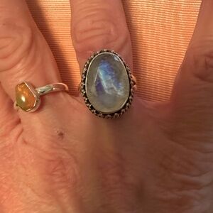 Sterling Silver Moonstone Statement Ring - Iridescent Blue